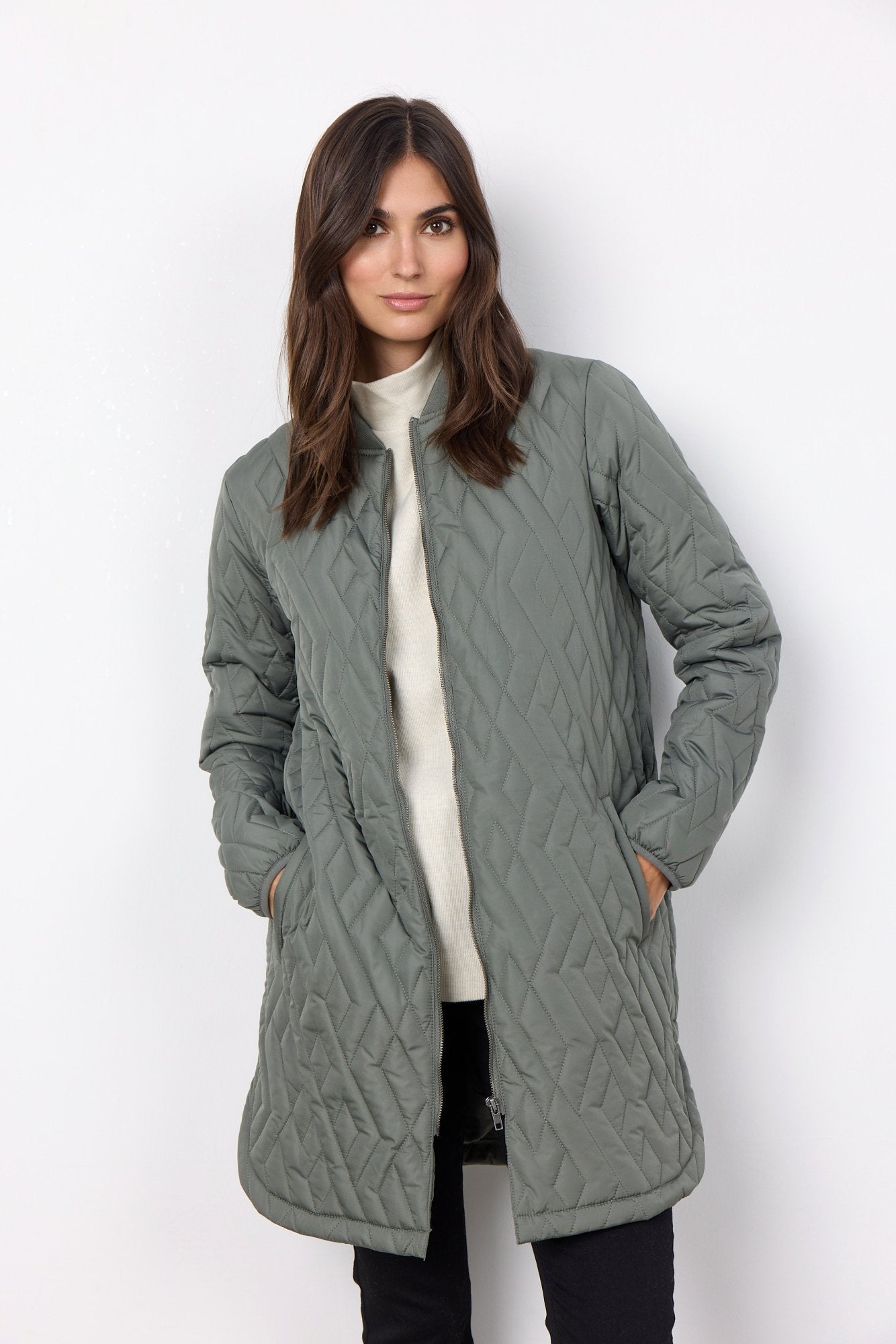 16782-  Dusty Green Quilted Jacket - Soya Concept