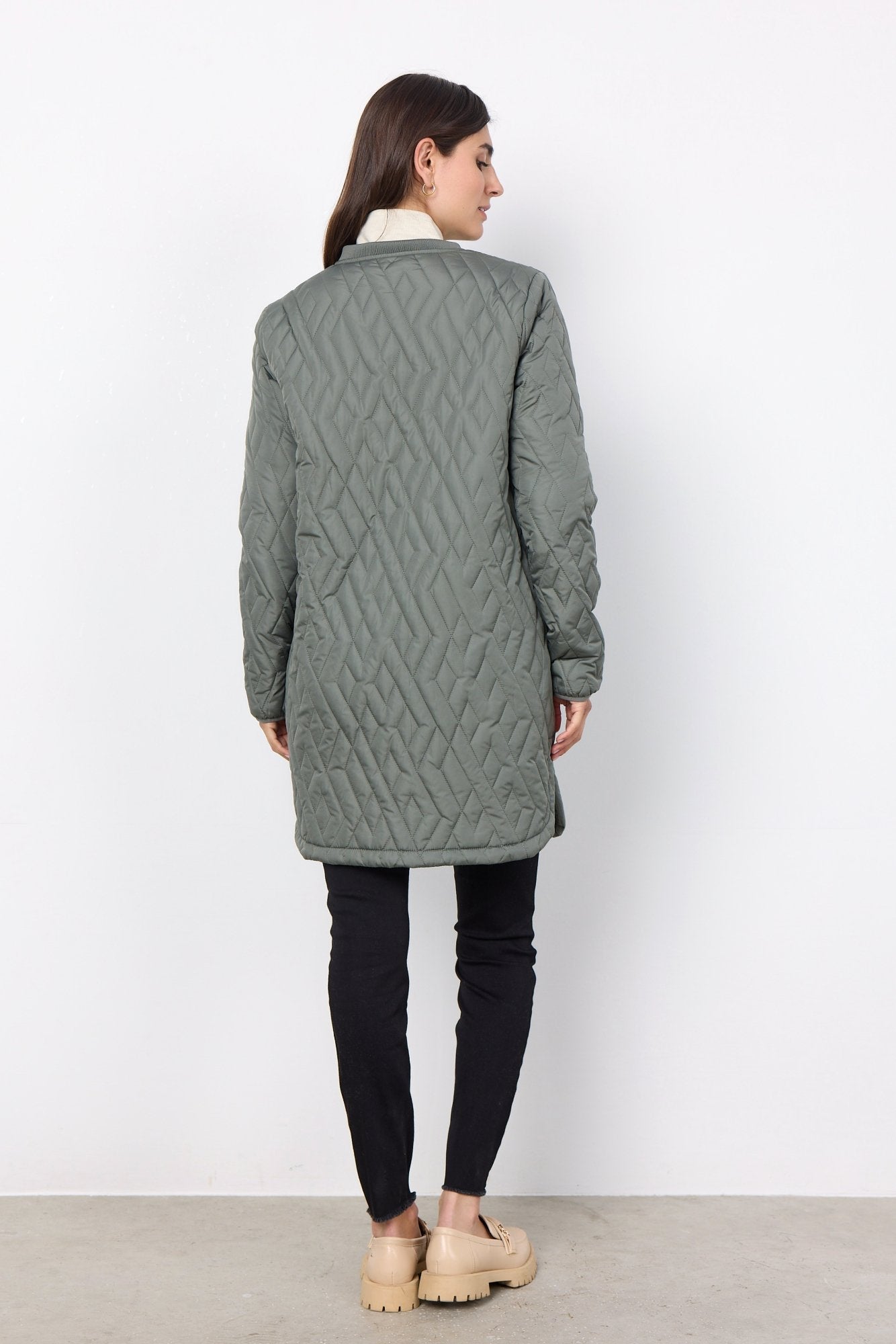 16782-  Dusty Green Quilted Jacket - Soya Concept