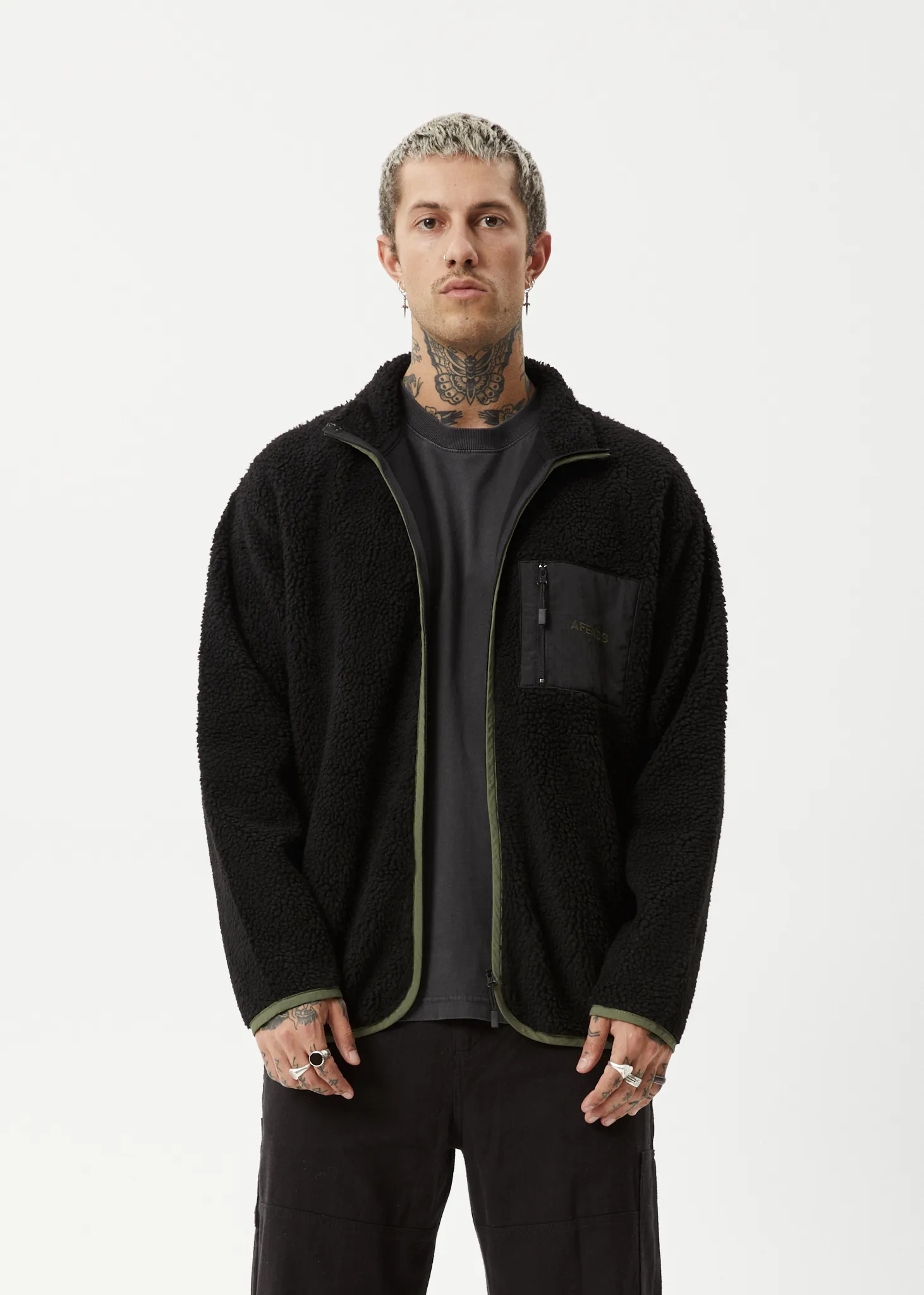 AFENDS Mens Arctic - Fleece Zip Up Jacket - Black