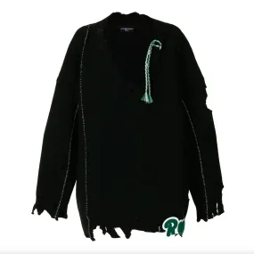 APPLIQUÉ DISTRESSED SWEATER - BLACK