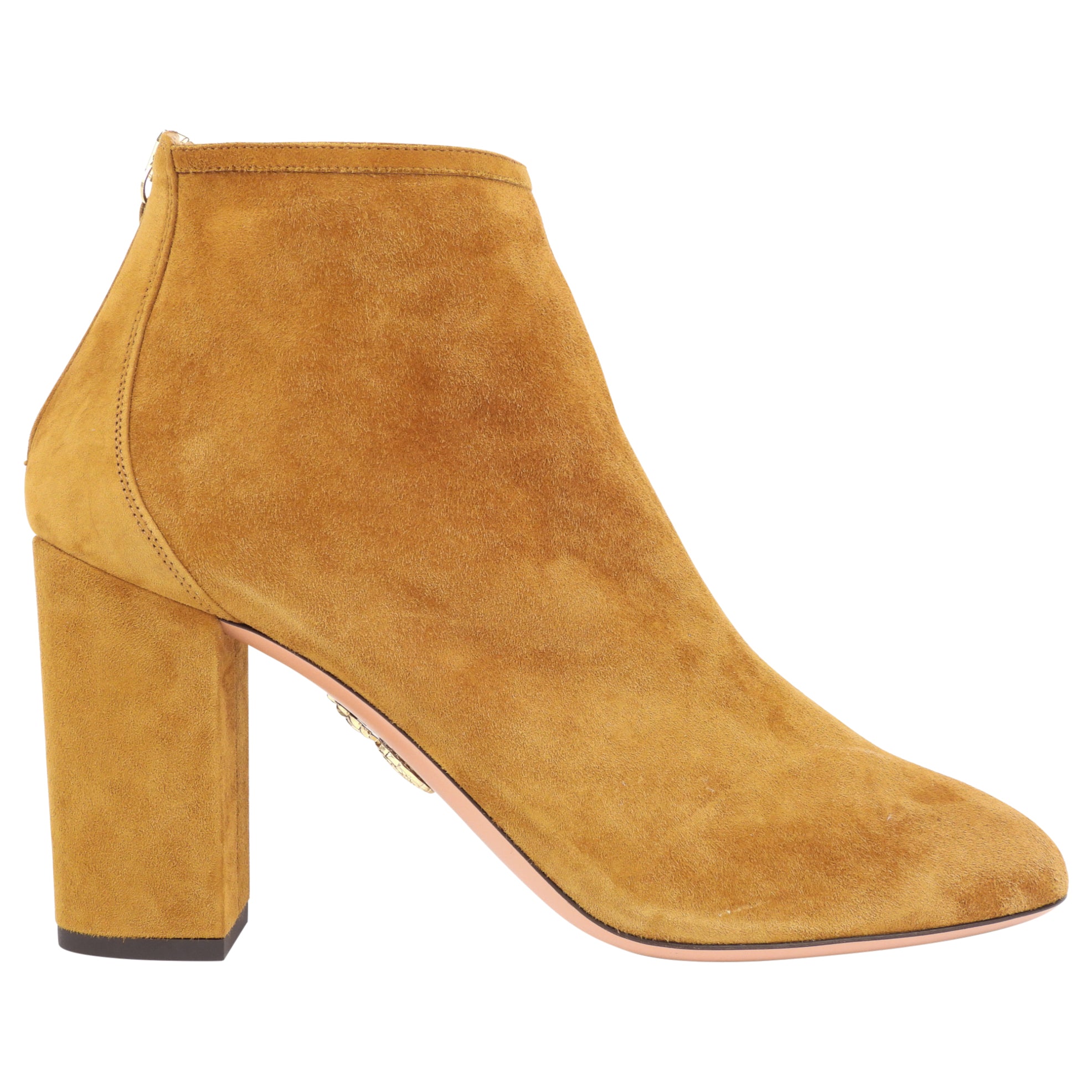 Aquazzura Camel Brown Suede Block Heel Ankle Sock Boots - 40 IT