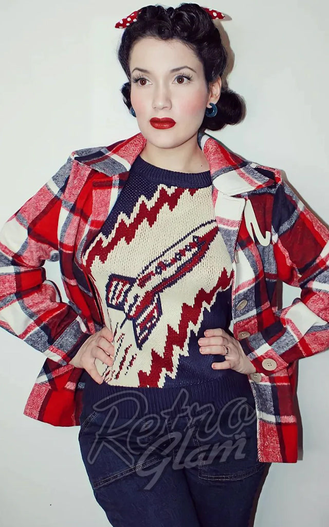 Astro Bettie 1940's Button Down Jacket in Red Plaid - 2XL left only