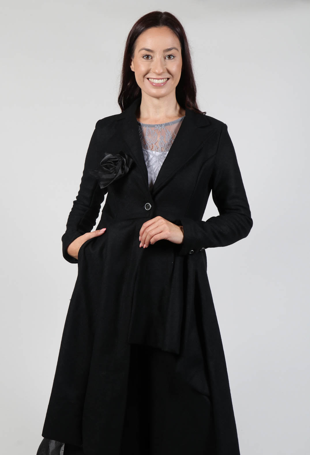 Asymmertic Coat in Organza Nero