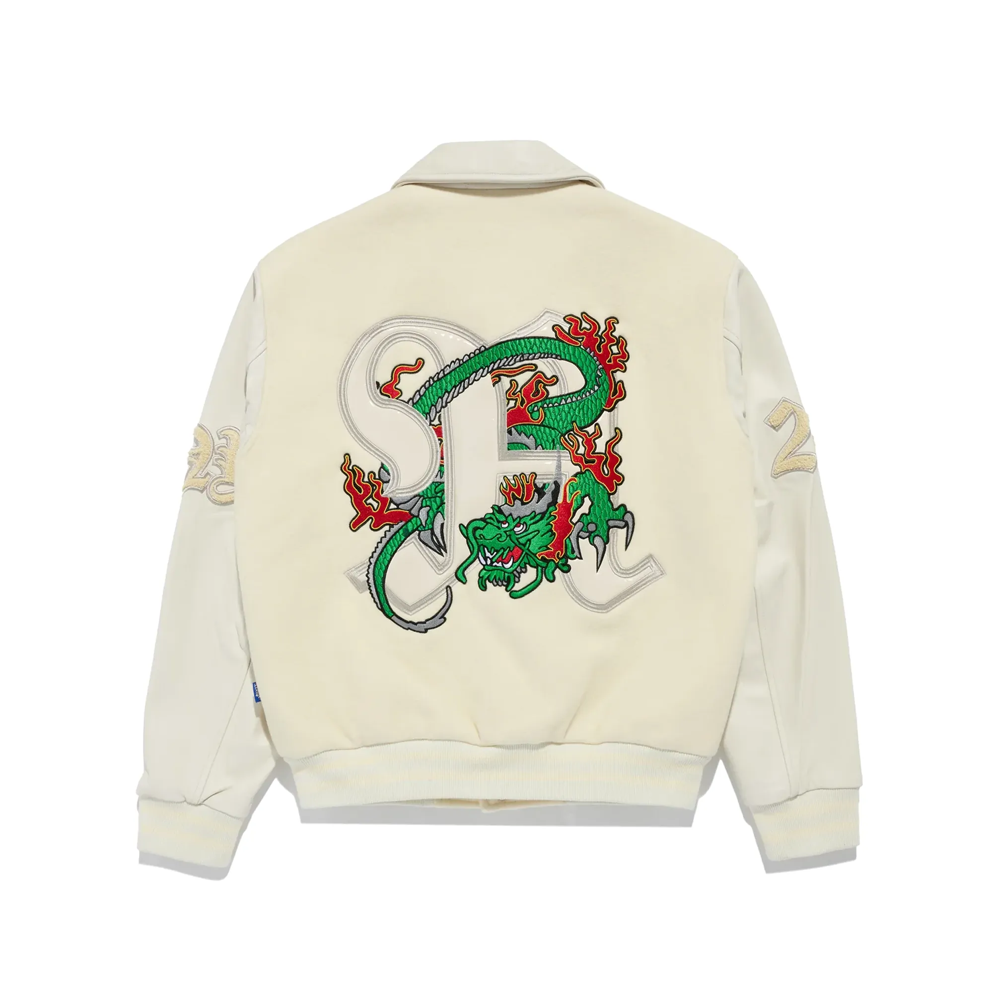 Awake NY Dragon Embroidered Varsity Jacket Off White