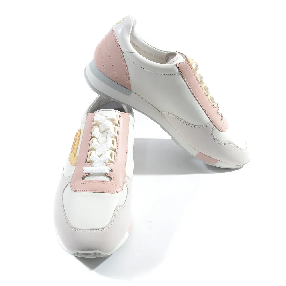 Bally Womens Lace Up Sneakers in White/Pink