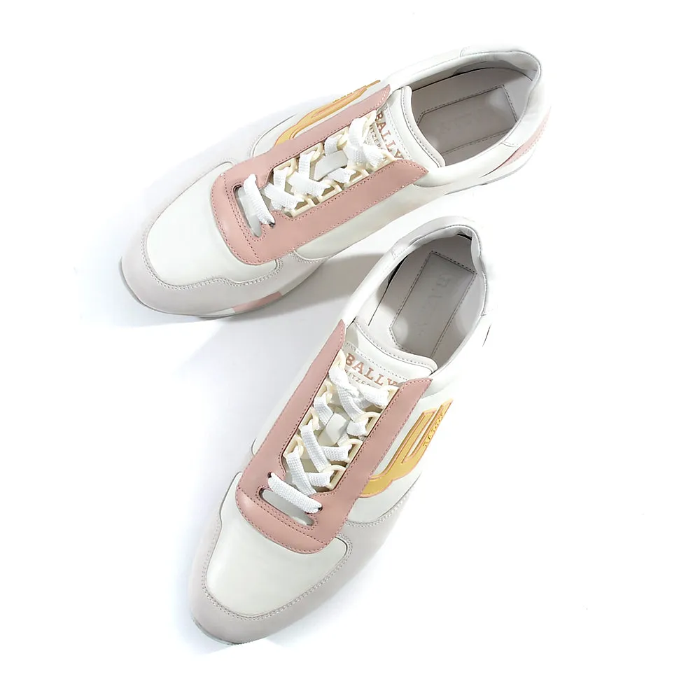 Bally Womens Lace Up Sneakers in White/Pink