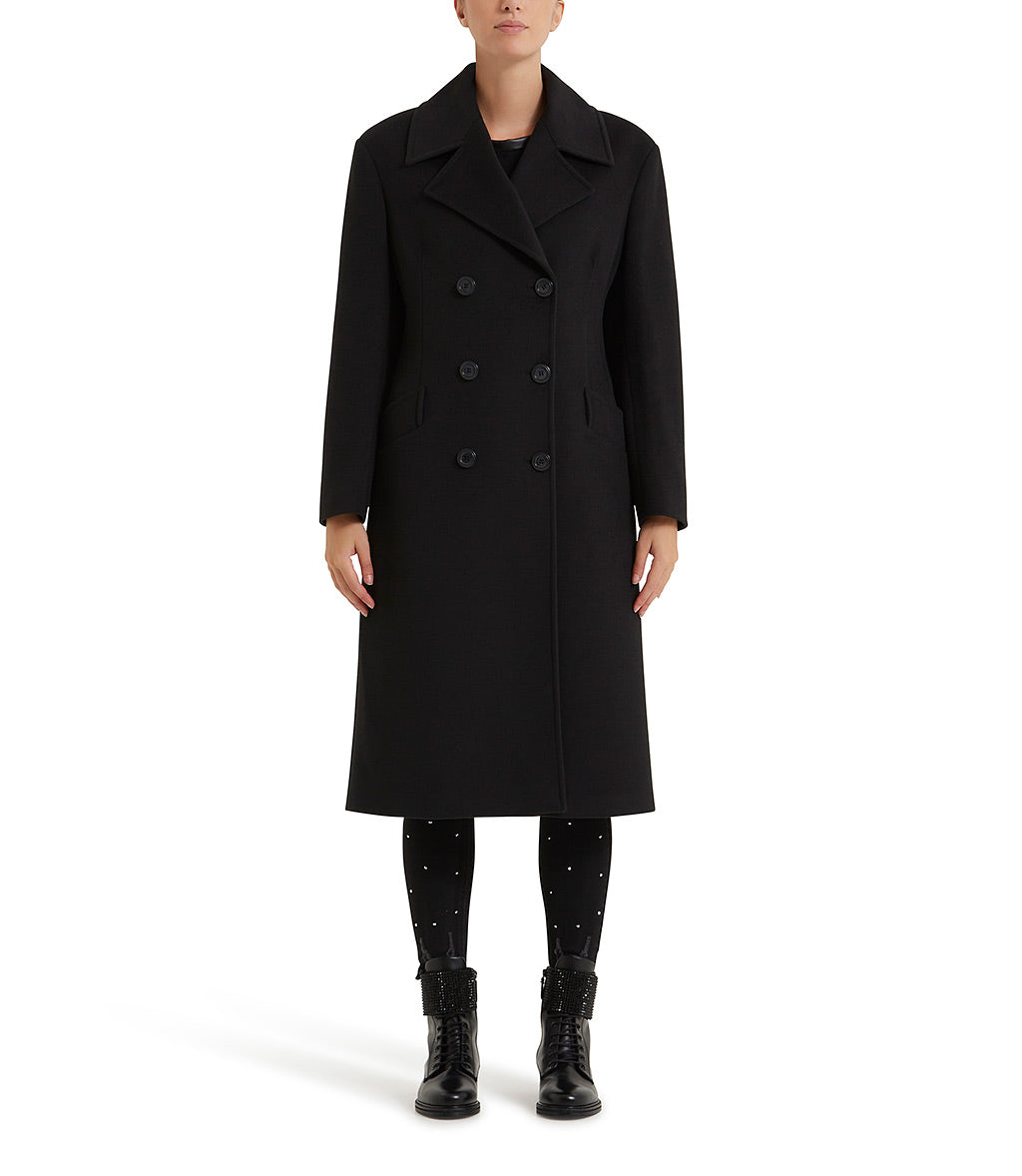 Black double-breasted long coat