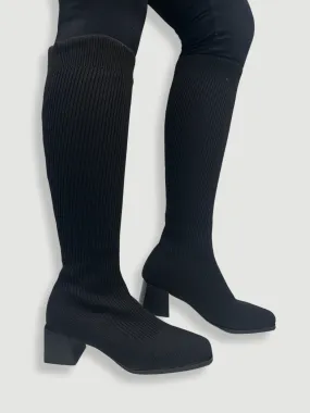 Black Long Heeled Sock Boots