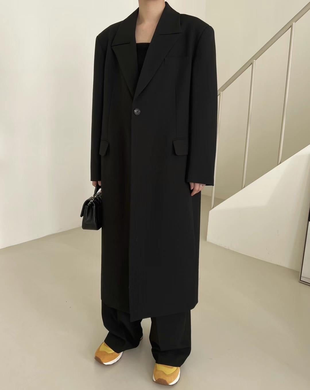 Black Long Shoulder Padded Coat