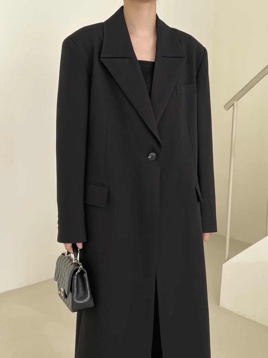 Black Long Shoulder Padded Coat