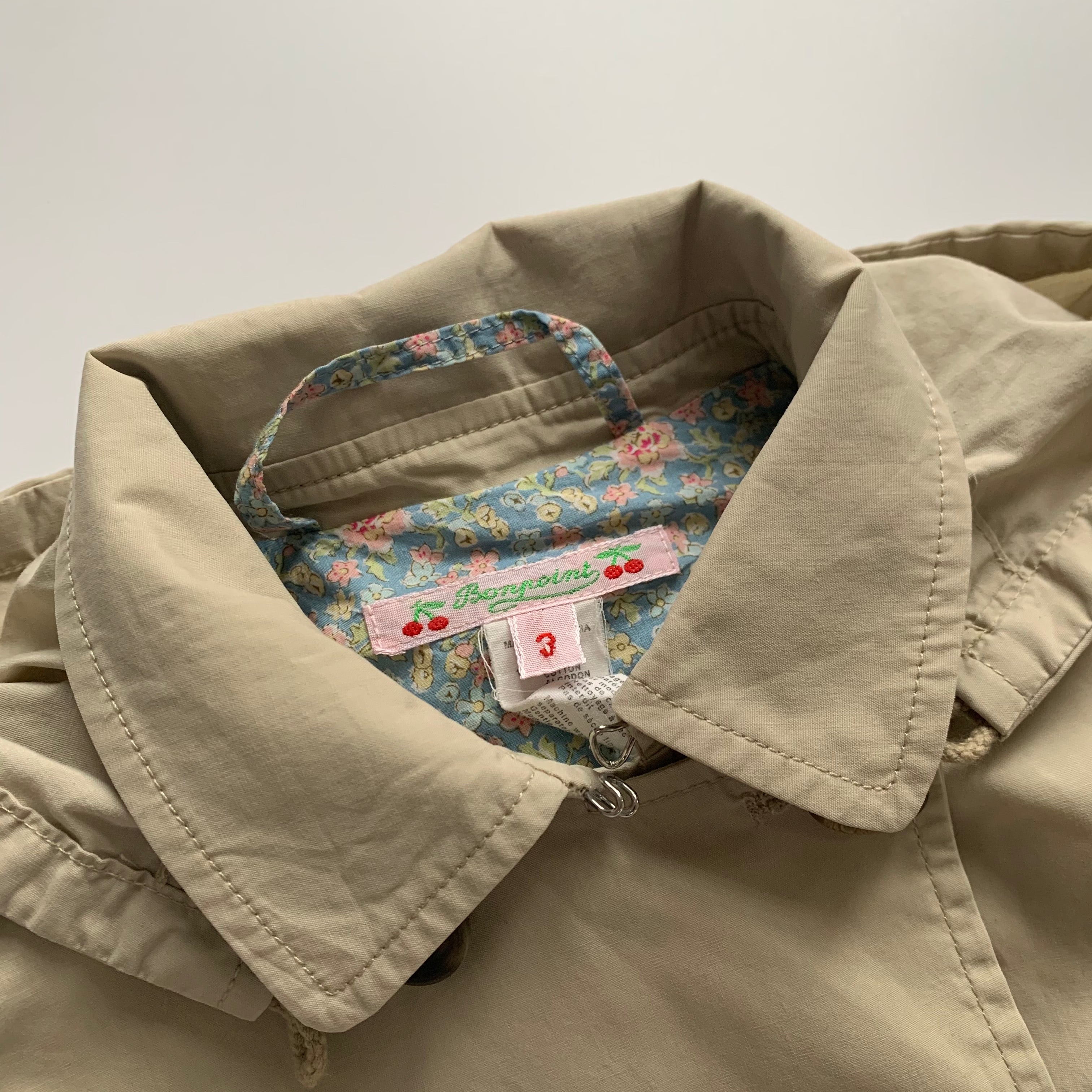 Bonpoint Beige Mac With Liberty Print Trim: 3 Years