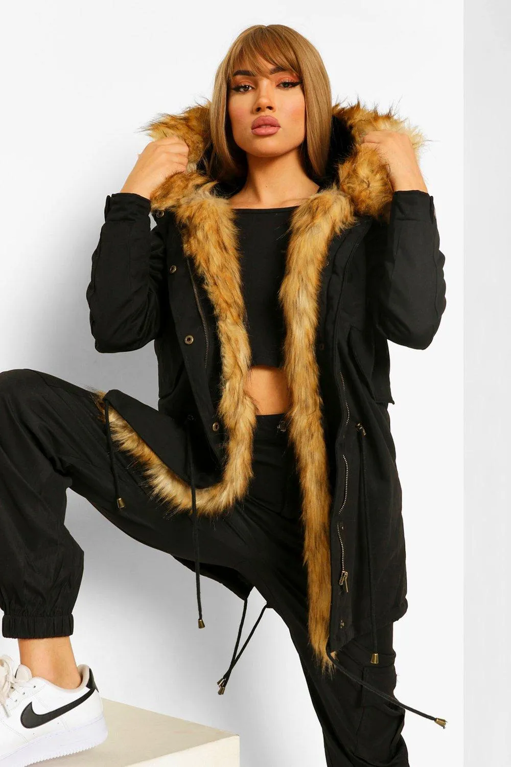 Boutique Faux Fur Trim Parka