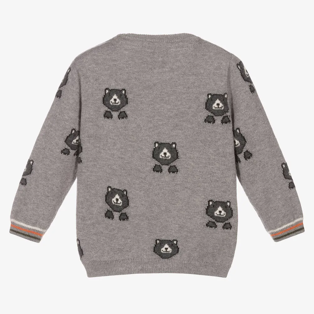 Boys Grey Bear Knit Sweater