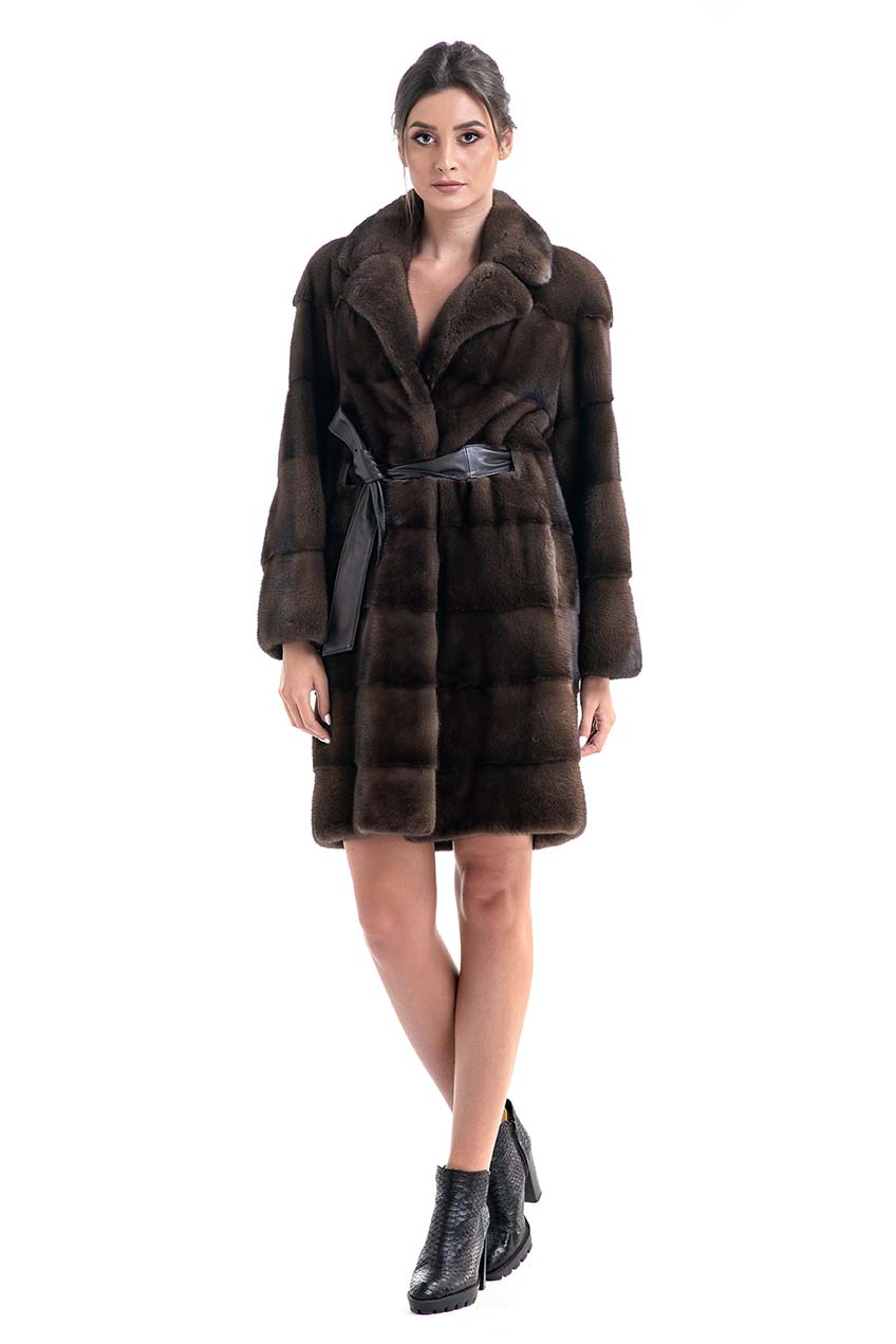 Brown Genuine Mink Fur Coat