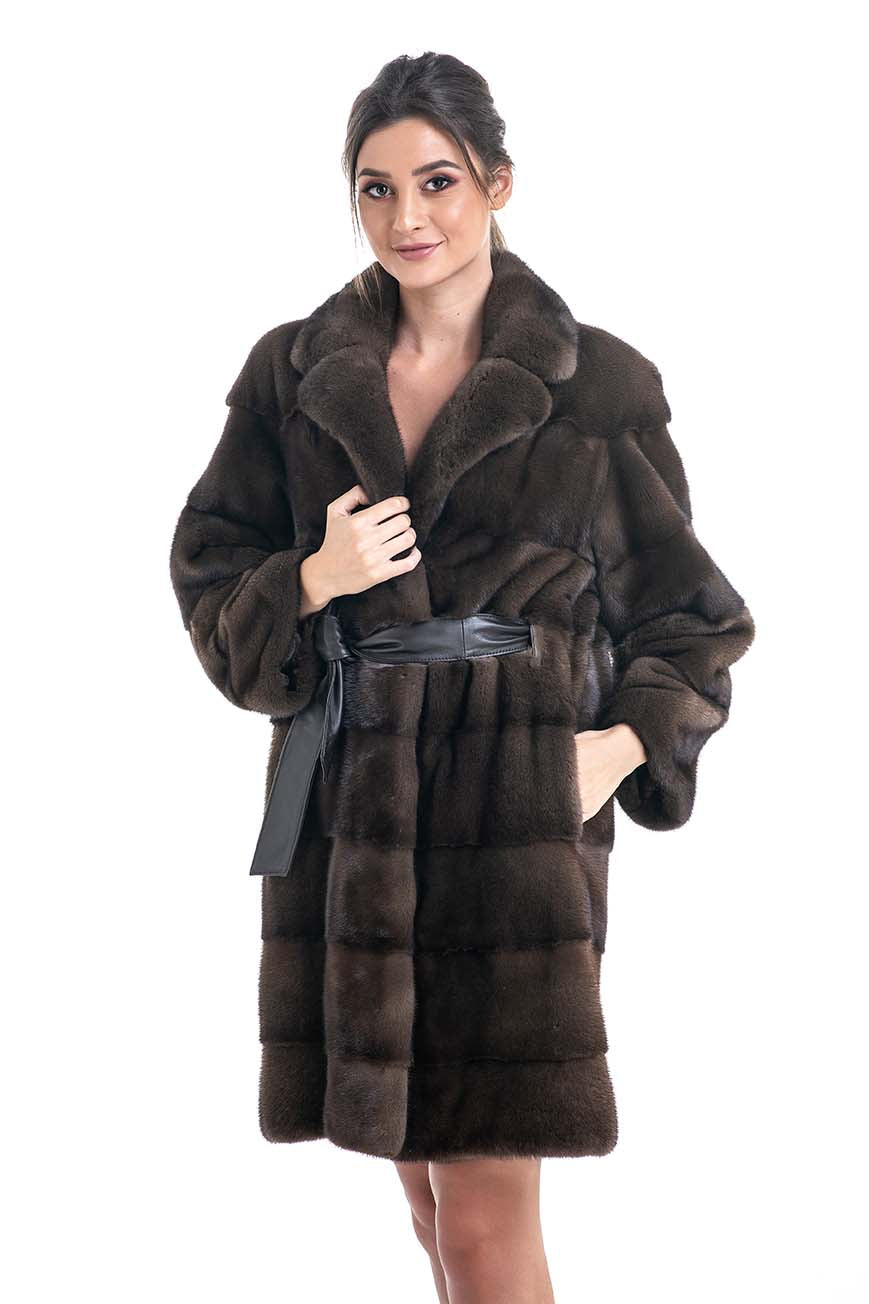 Brown Genuine Mink Fur Coat