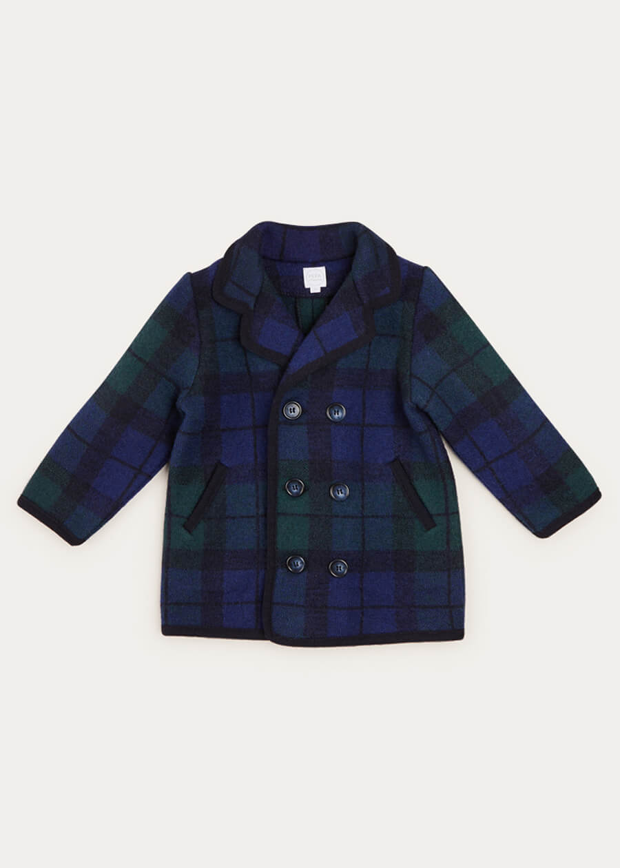 Check Double Breasted Coat In Navy (2-10yrs)