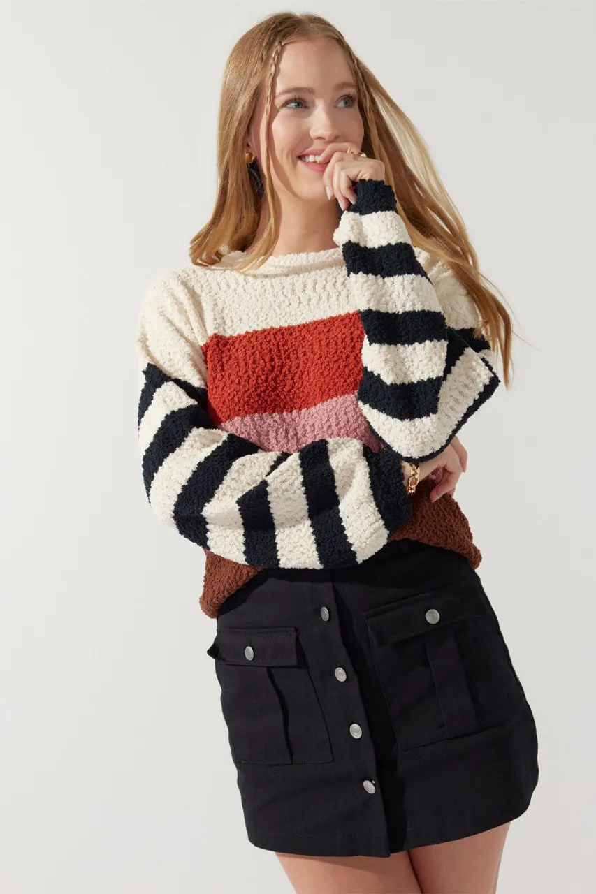 Cindy Boucle Stripped Pullover Sweater