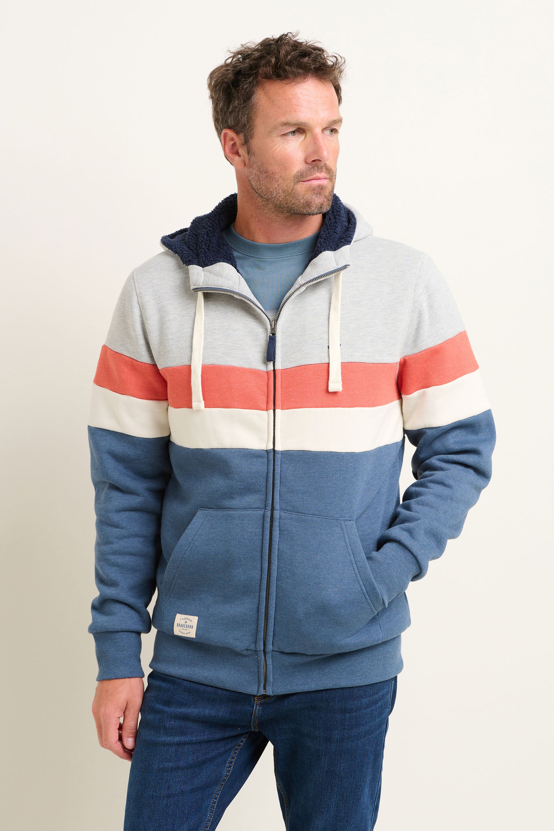 Colour Block Zip Thru Hoodie