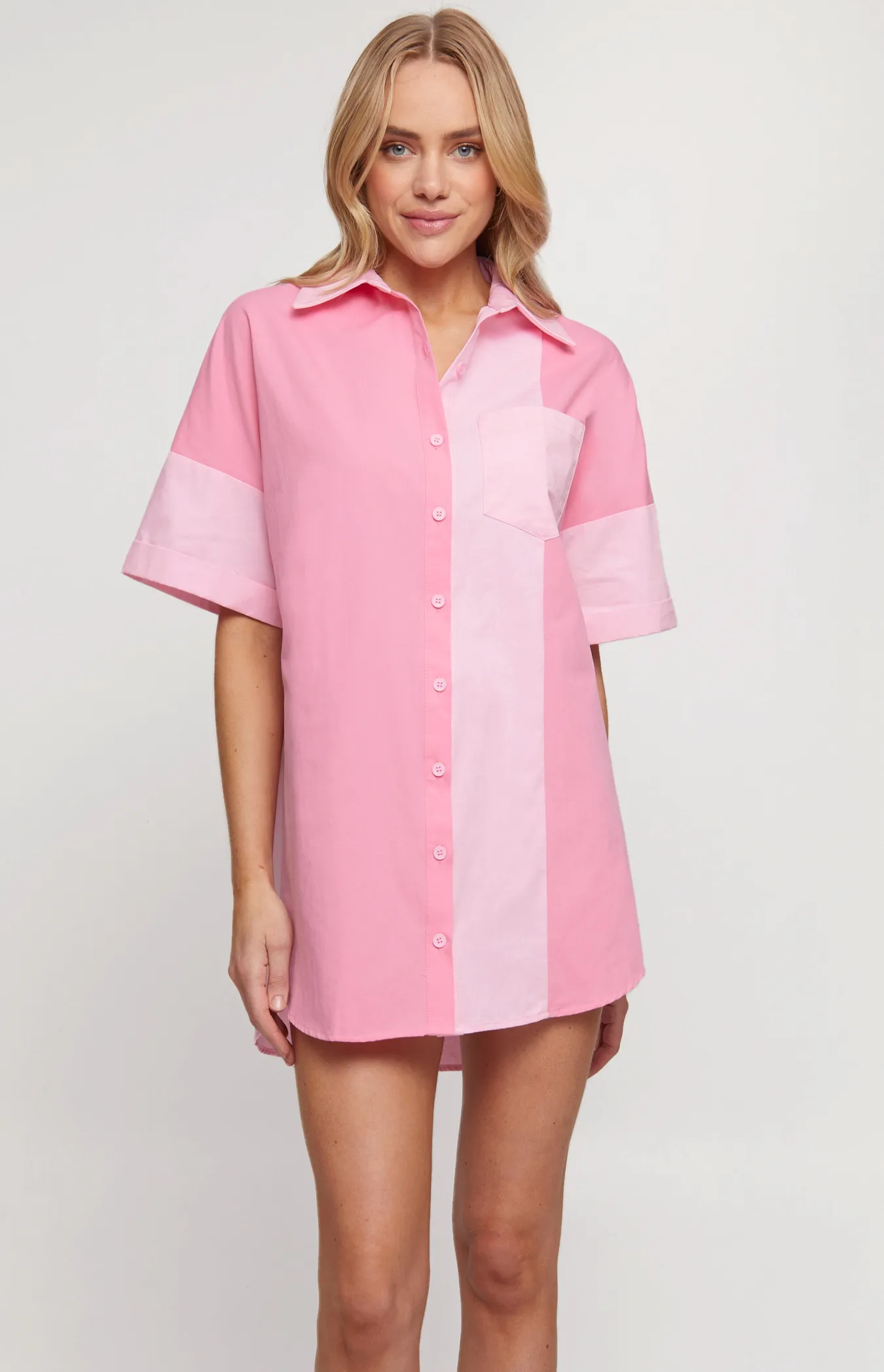 Contrast Panel Shirt Dress (WDR537B)