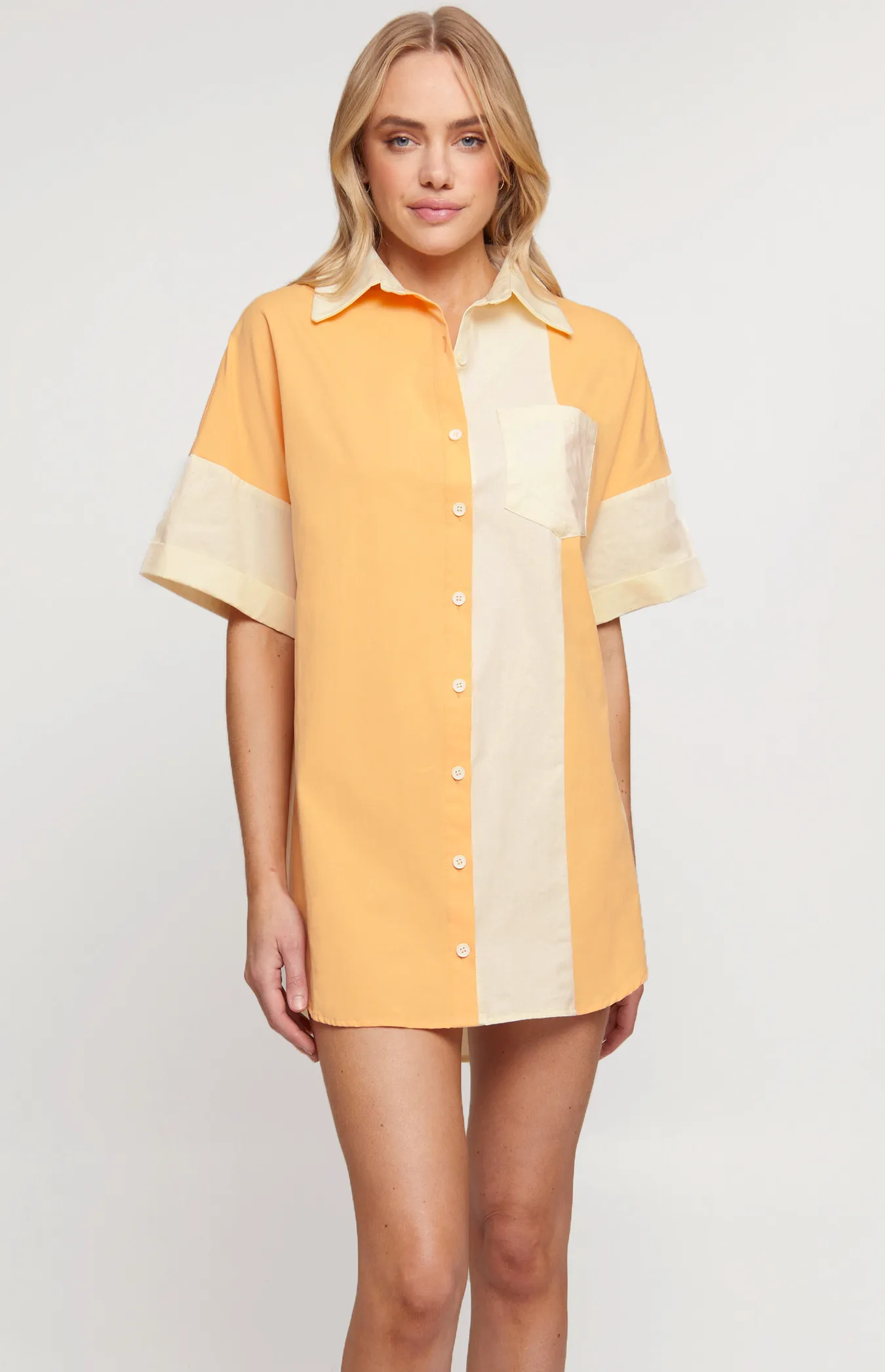 Contrast Panel Shirt Dress (WDR537B)