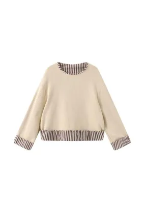 Cuff Crewneck Sweater - Beige Striped