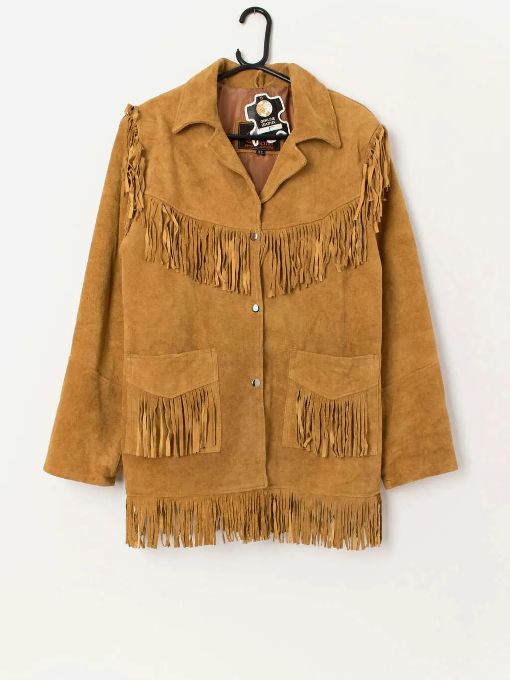 Deadstock 1980s vintage fringed suede jacket, mustard yellow – Medium