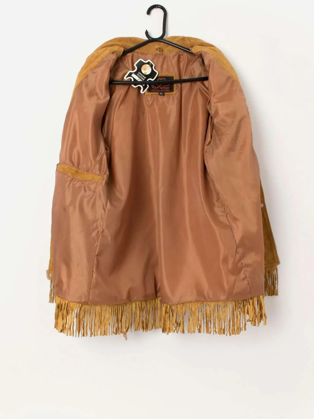 Deadstock 1980s vintage fringed suede jacket, mustard yellow – Medium