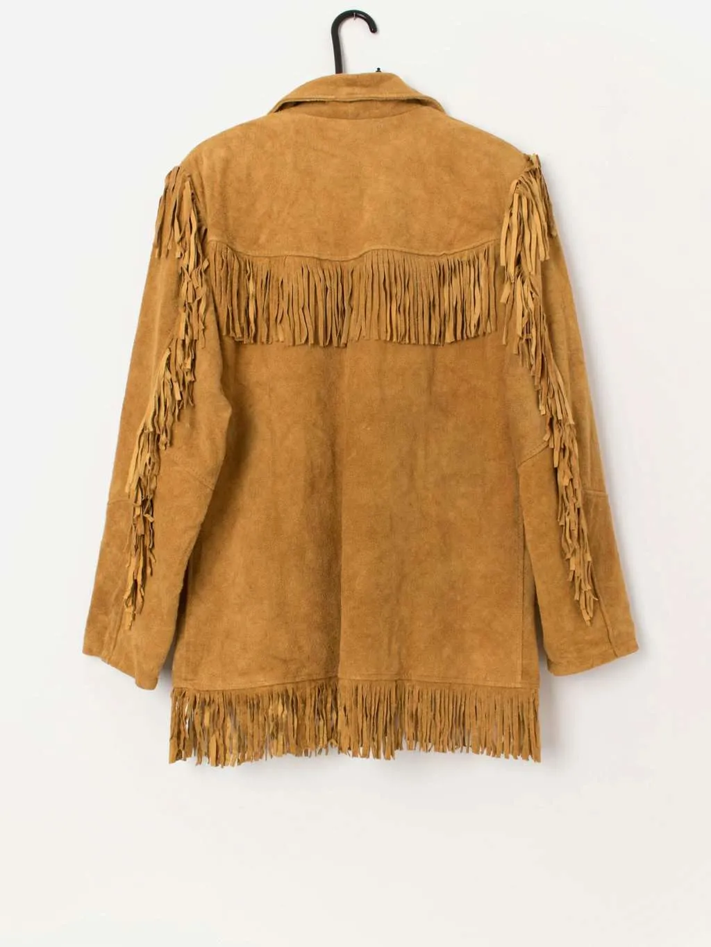 Deadstock 1980s vintage fringed suede jacket, mustard yellow – Medium