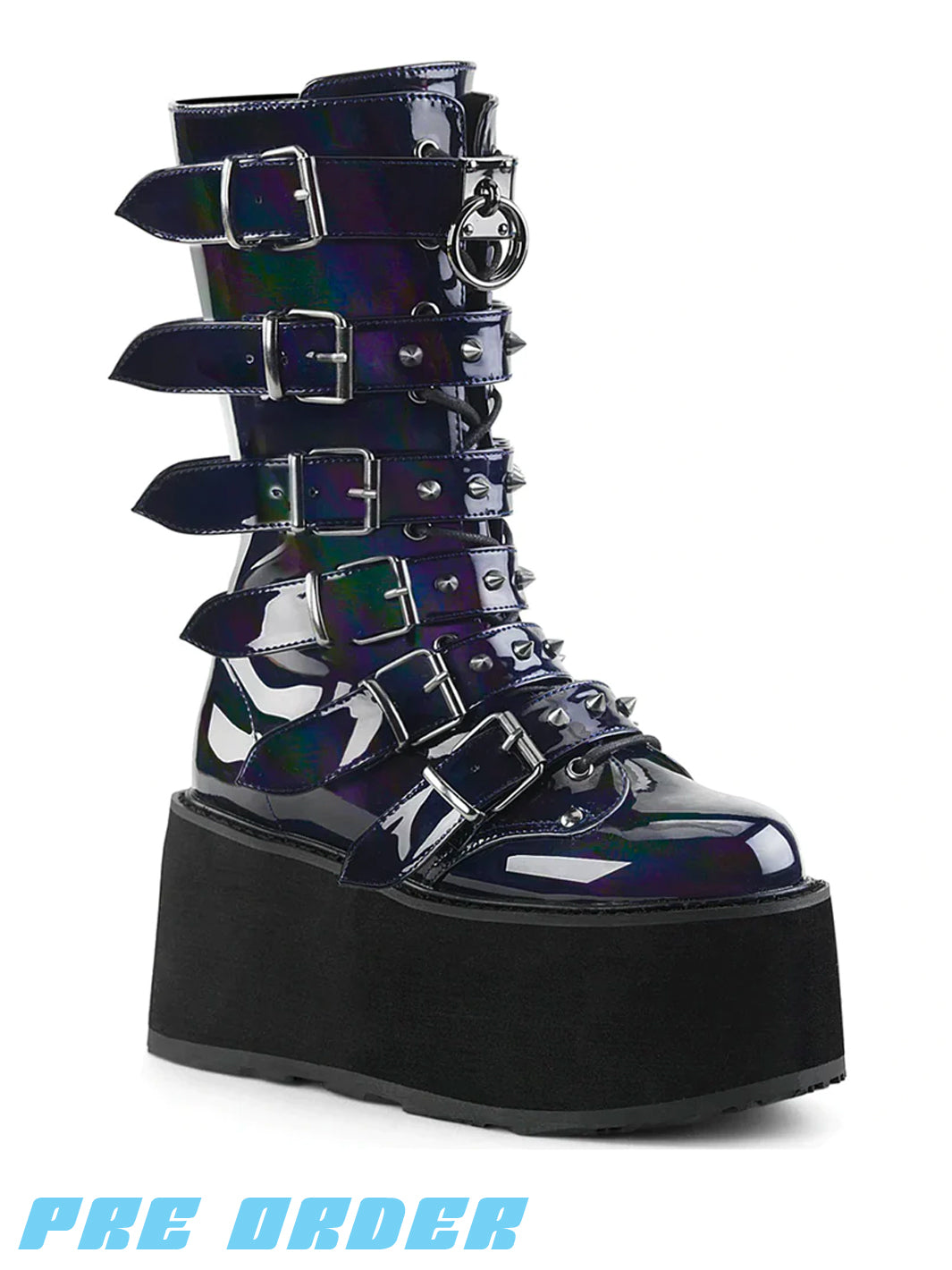 DEMONIA DAMNED-225 - BLACK HOLOGRAM VEGAN LEATHER  PRE ORDER 