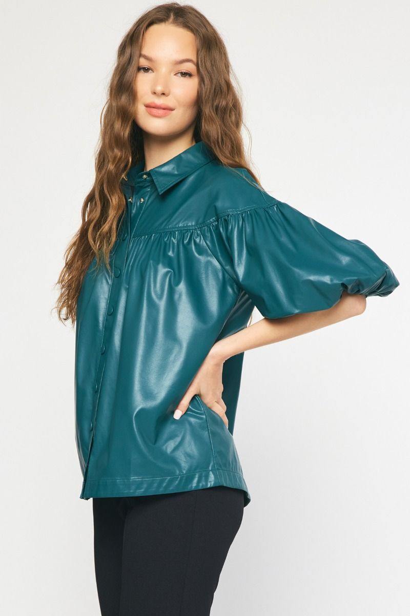 Drop Puff Pleather Blouse