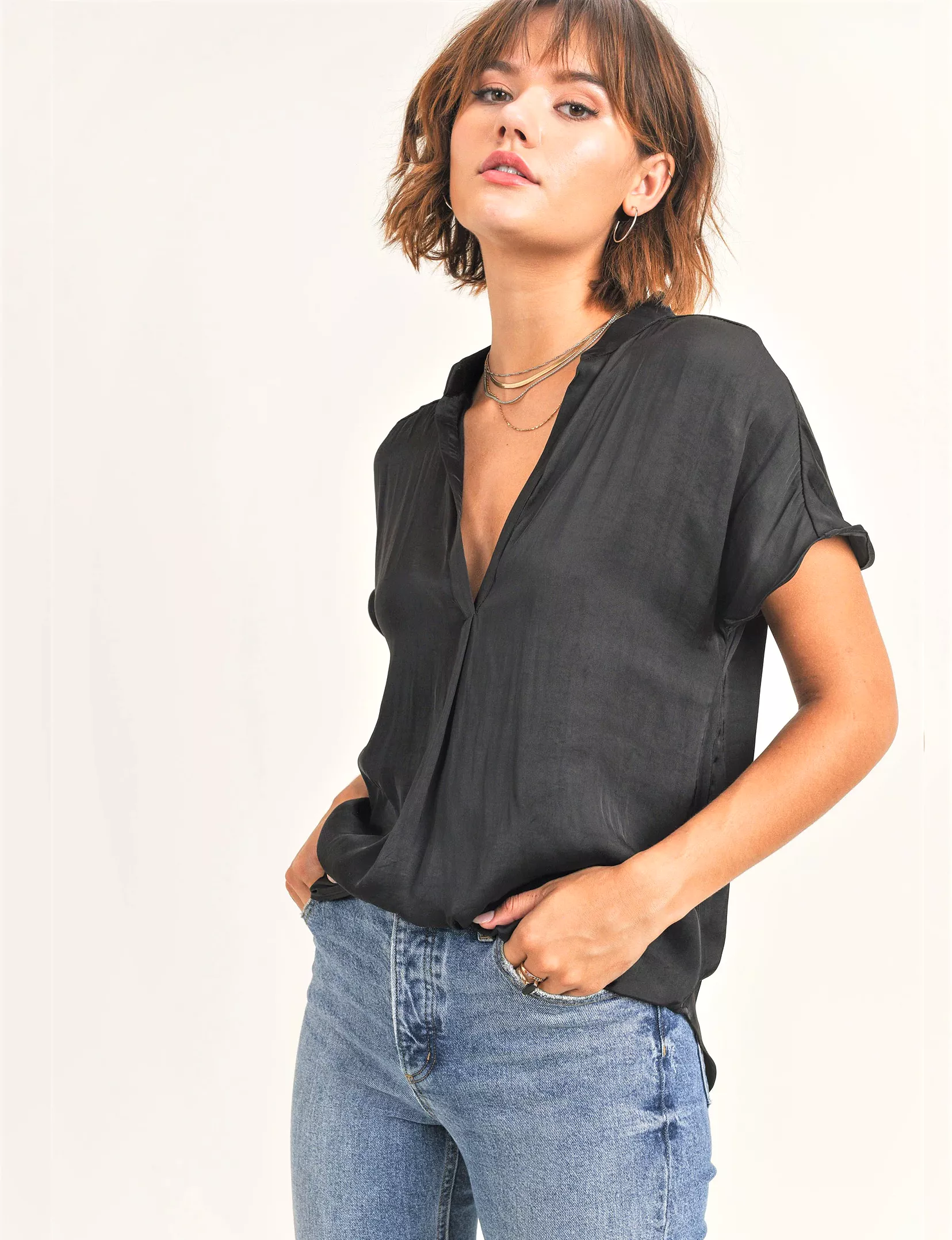 Esme V Neck Blouse, Black