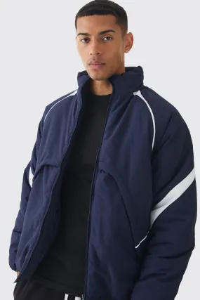 Faux Layer Funnel Neck Parka In Navy