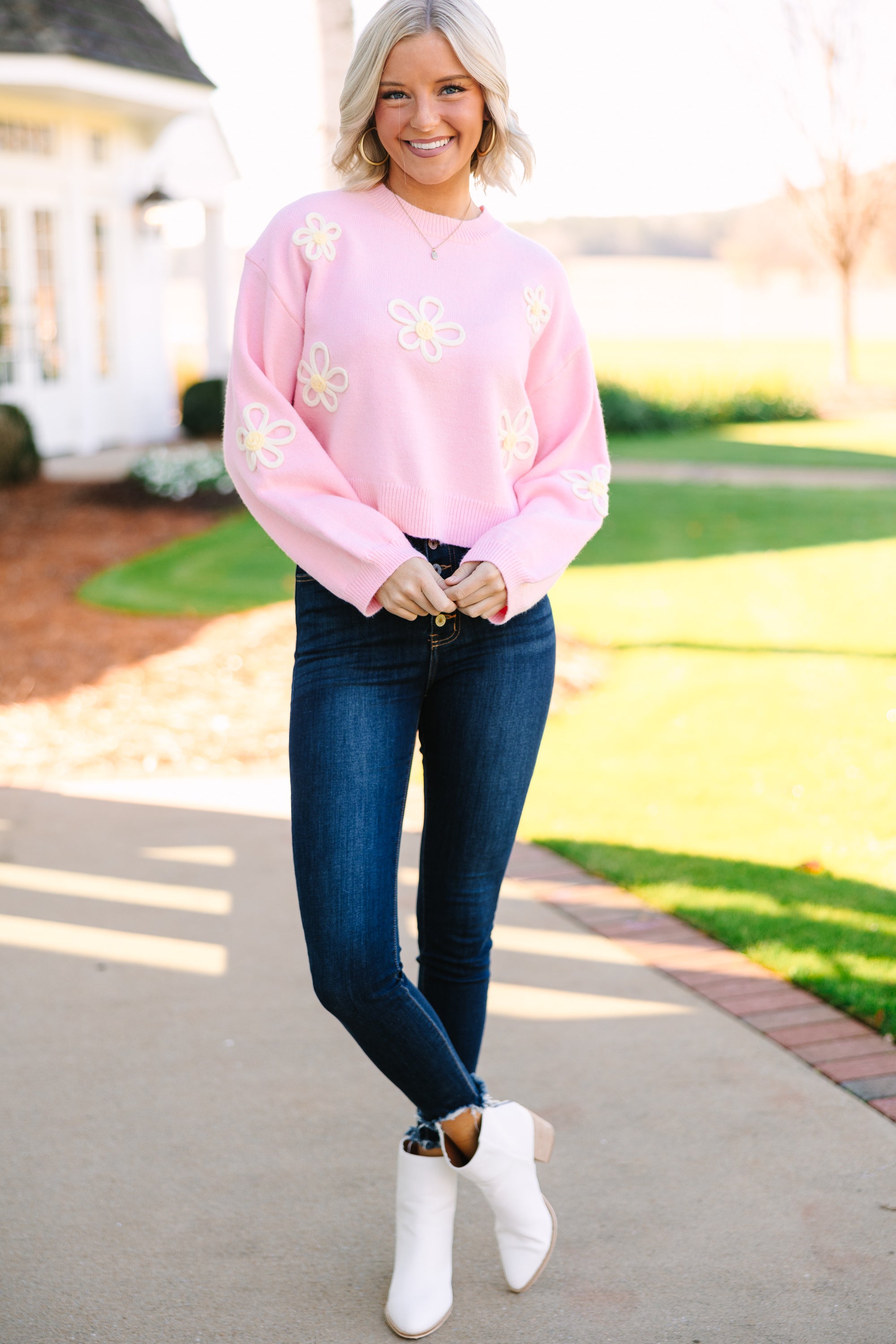 Feeling Femme Light Pink Floral Sweater