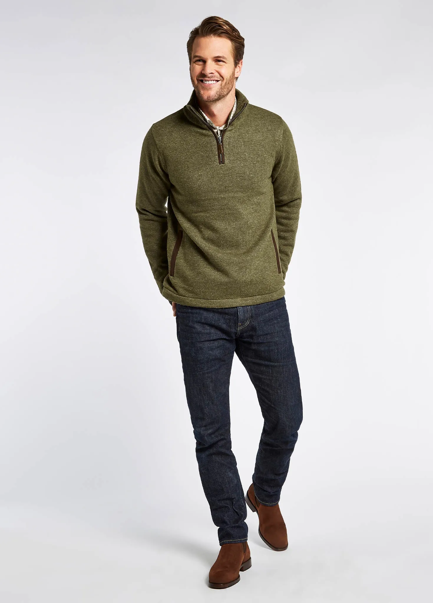 Feeney Zip Neck Sweater - Dusky Green