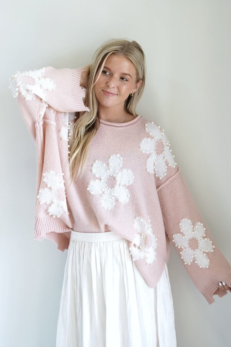 Felicity Floral Print Pearl Sweater