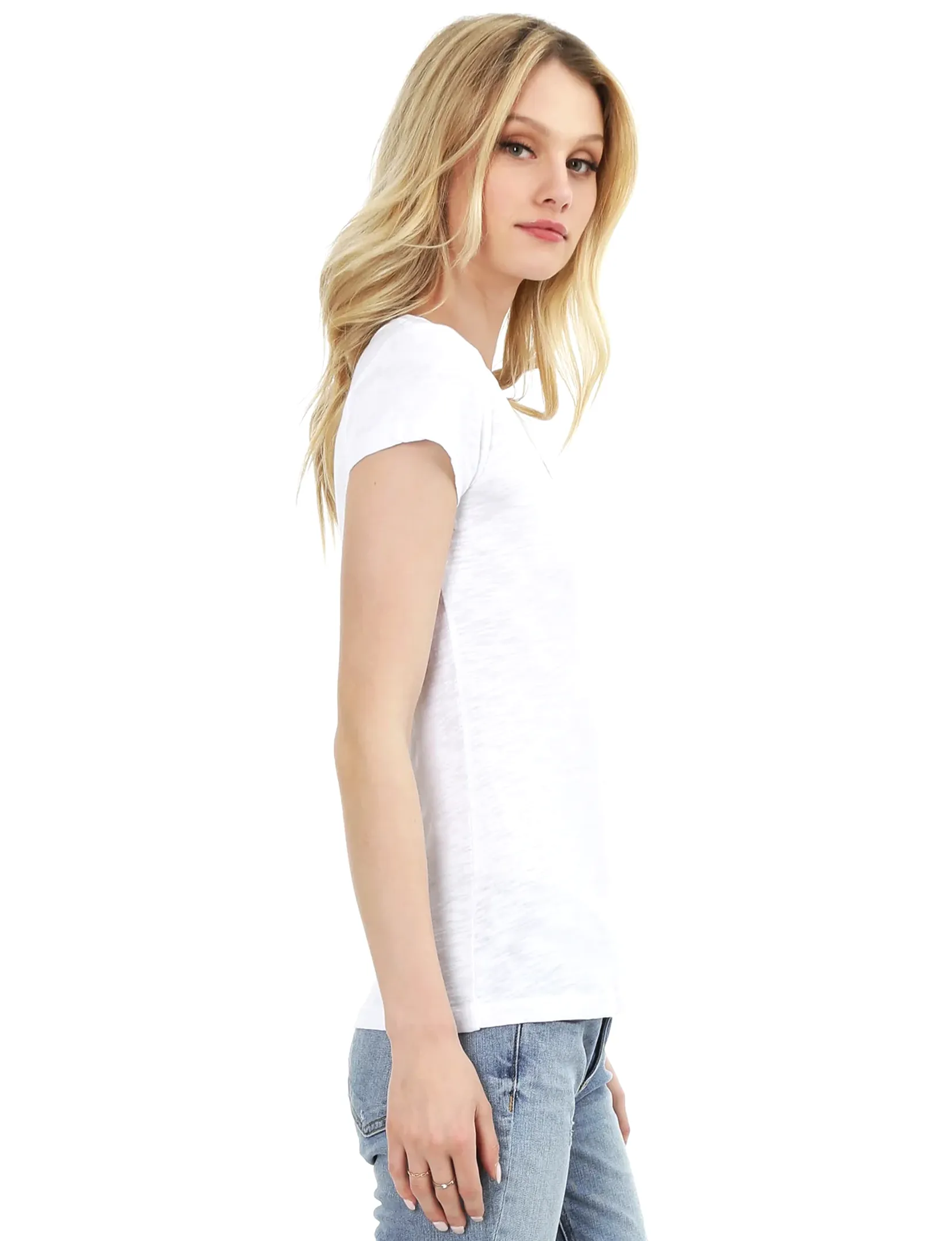 Fitted V Neck Tee, White