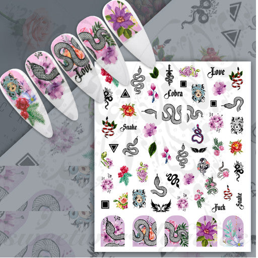 Flower Snake Nail Art Nail Stickers