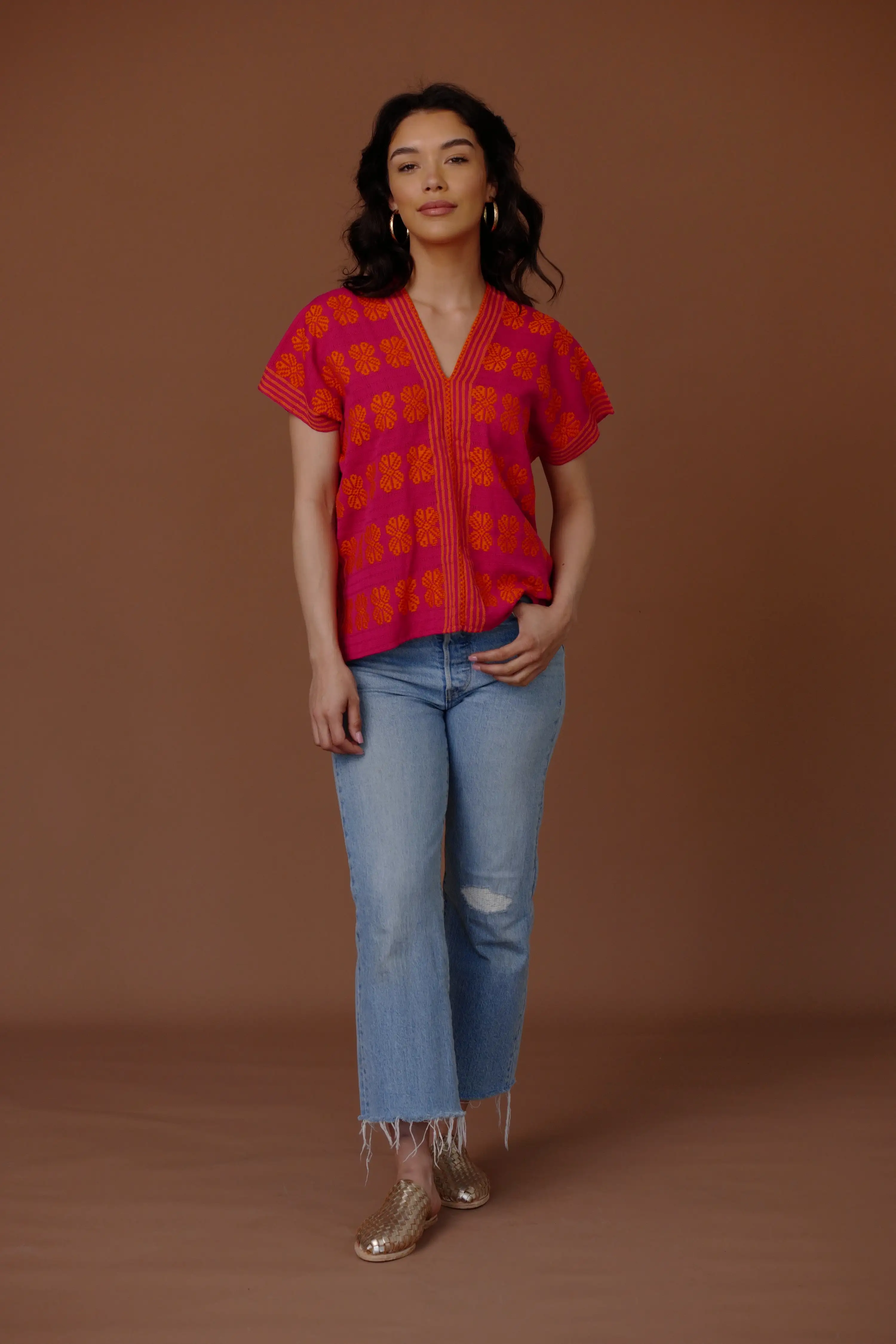 GARDENIA V Neck / Magenta + Tangerine