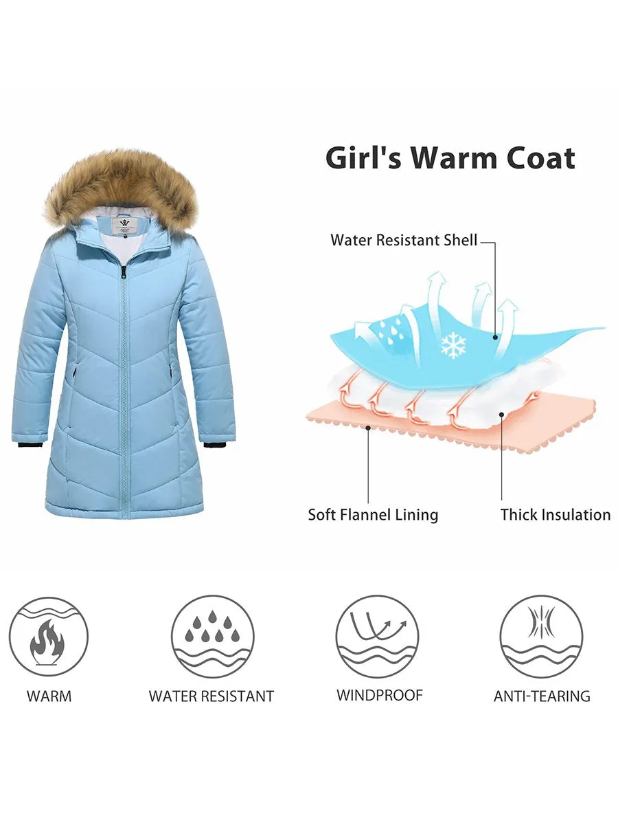 Girls Winter Warm Fleece Lined Jacket Water Resistant Puffer Coat