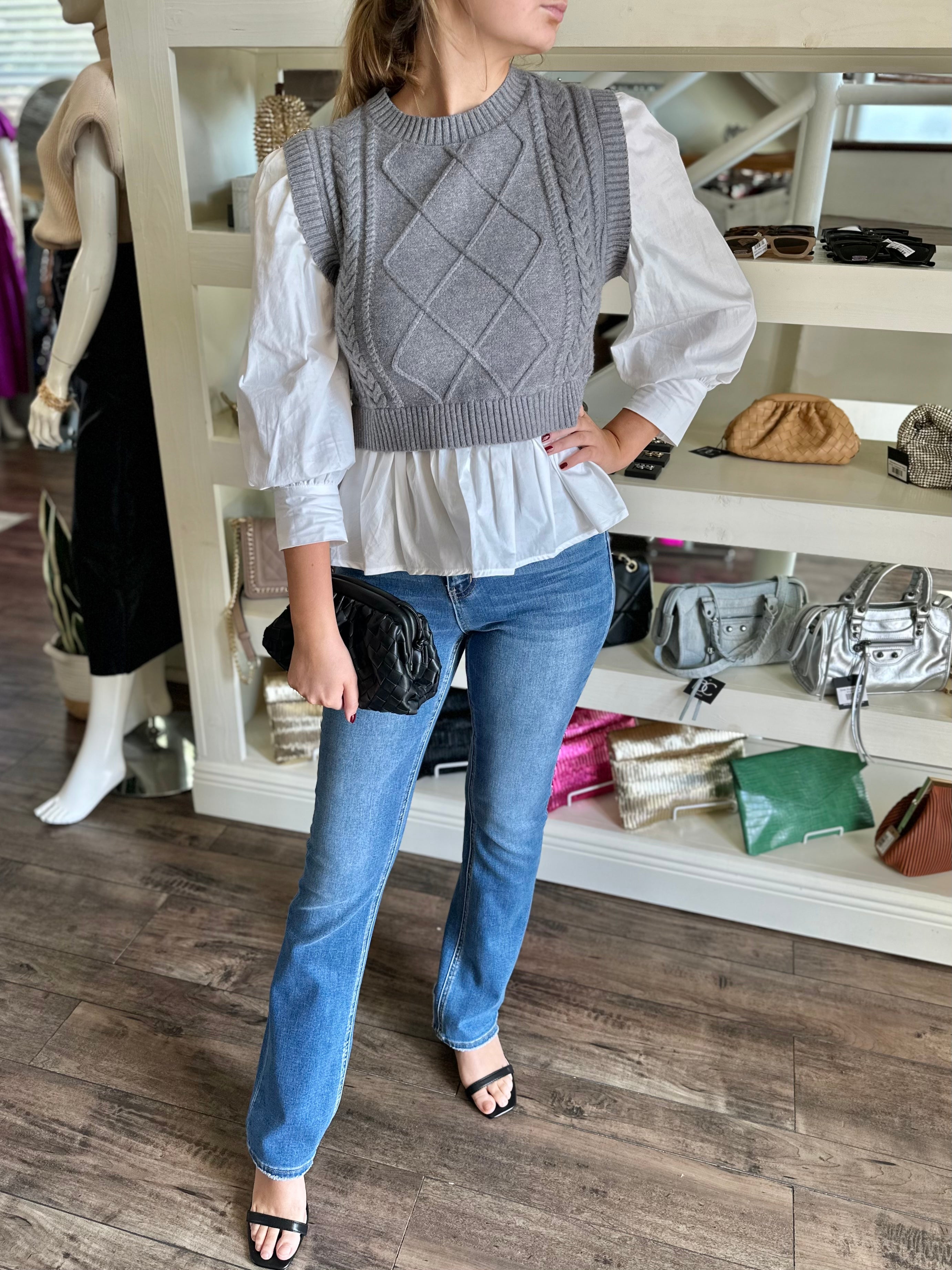 Grey Sweater Vest Blouse