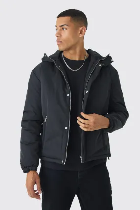 Hooded Padded Mid Length Parka In Black