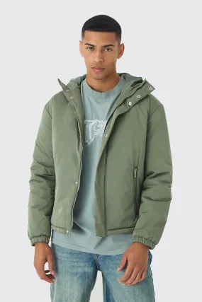 Hooded Padded Mid Length Parka In Khaki