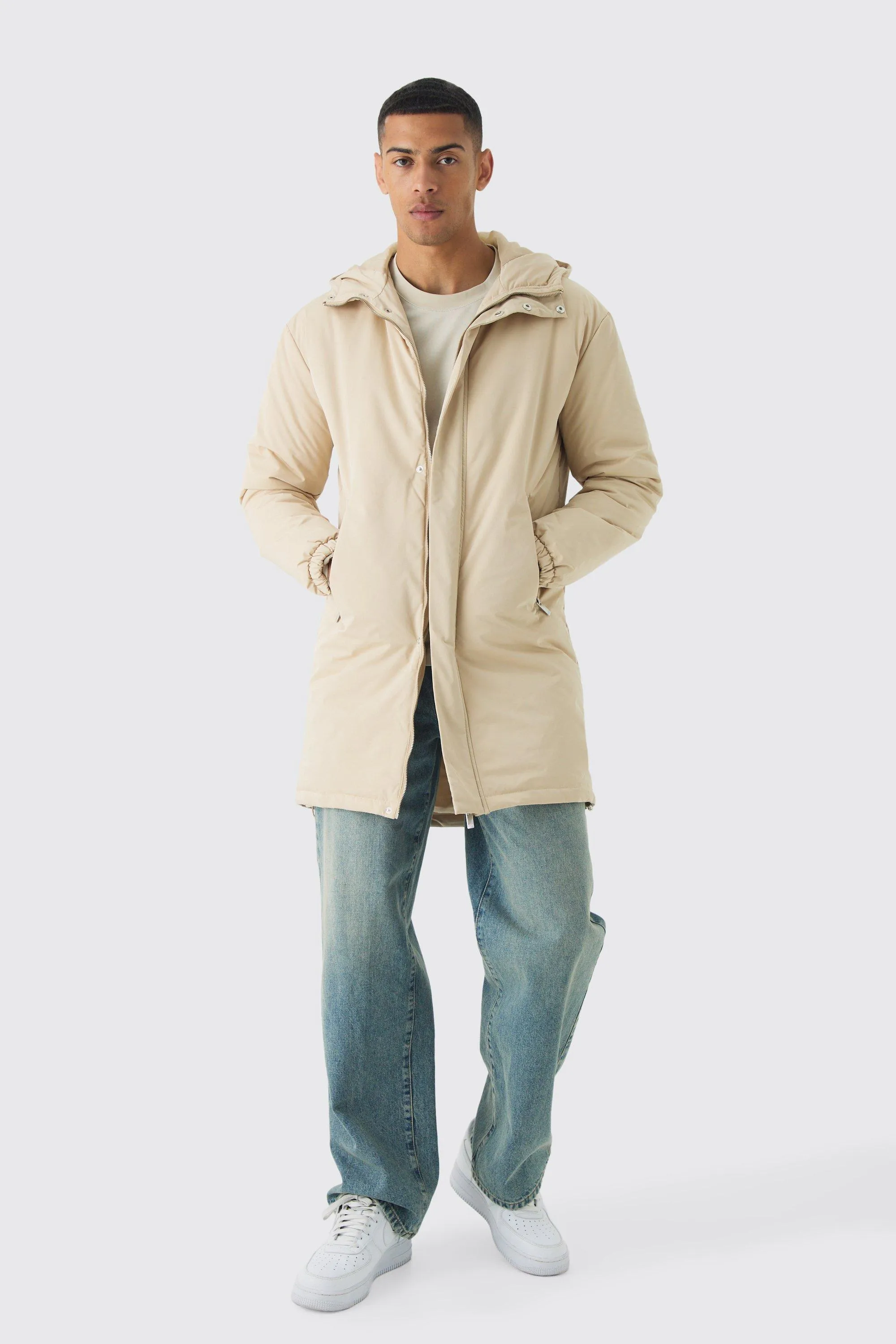 Hooded Padded Parka In Sand