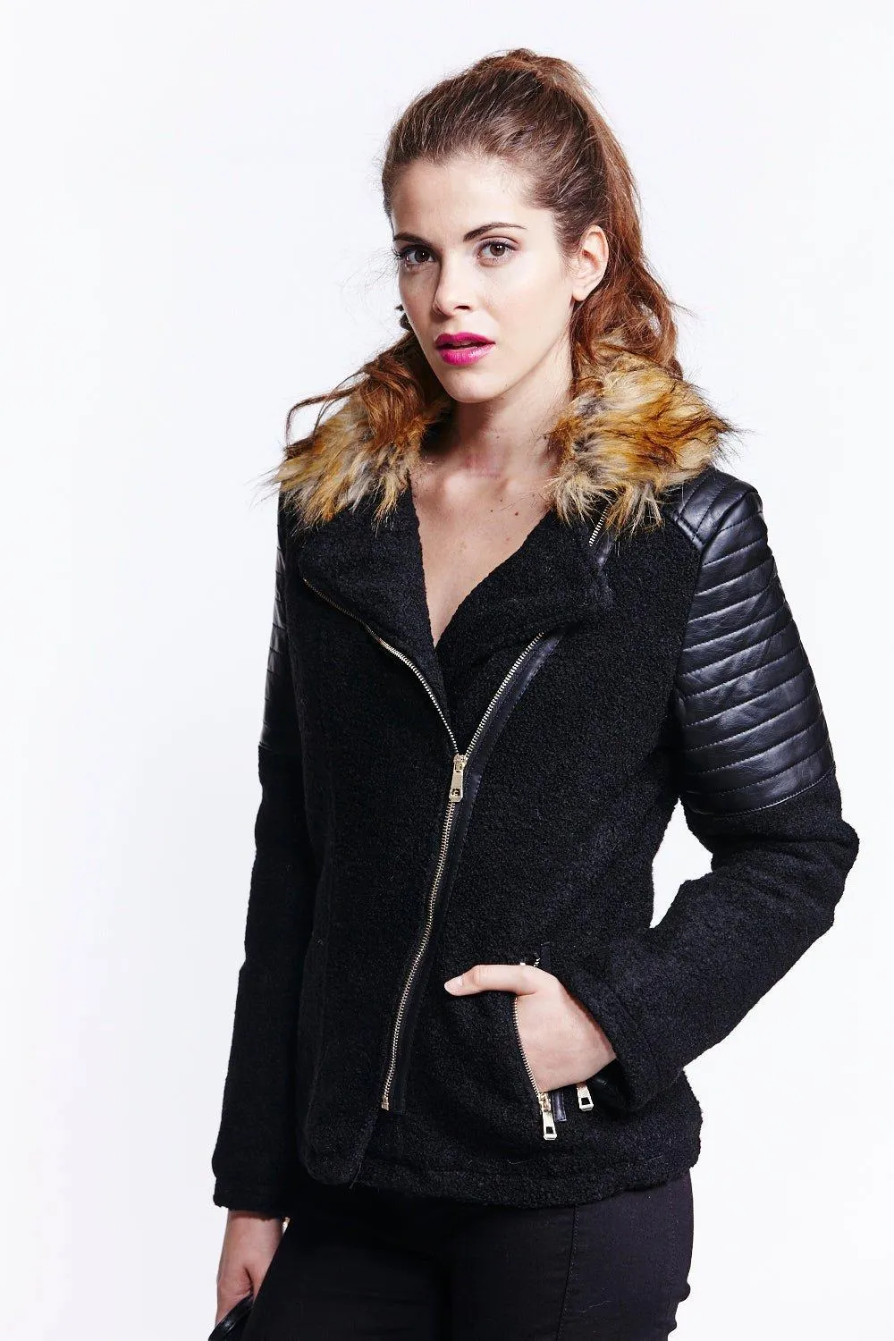 Jackets & Coats | Black Wool Biker Jacket | Liquorish