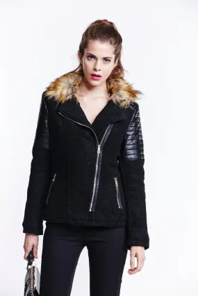 Jackets & Coats | Black Wool Biker Jacket | Liquorish