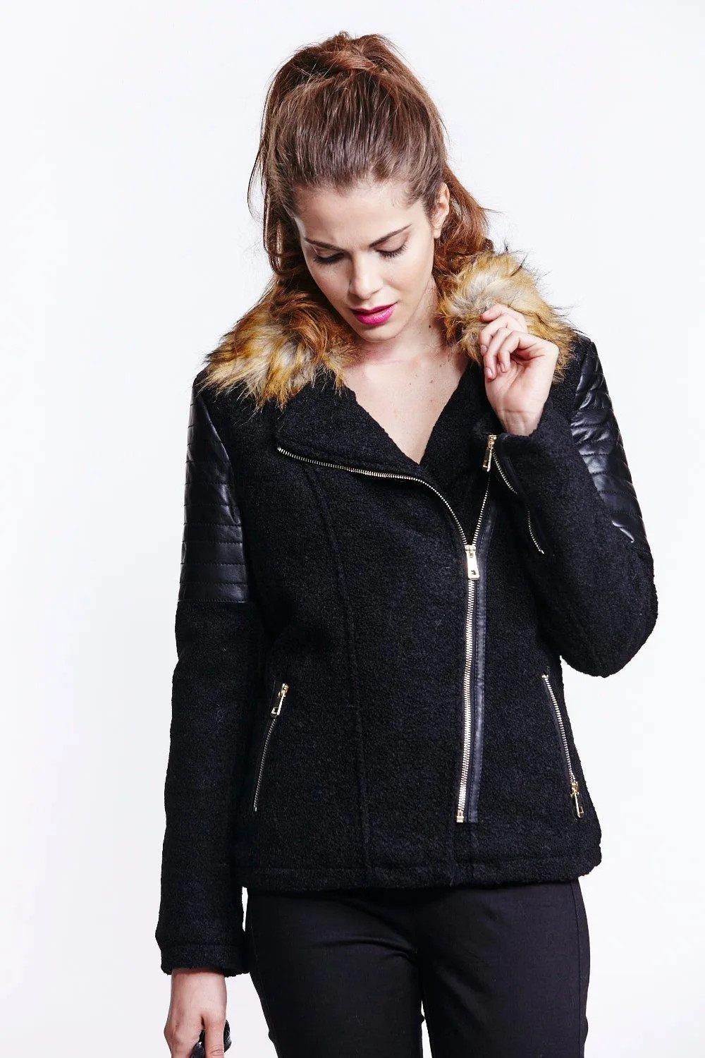 Jackets & Coats | Black Wool Biker Jacket | Liquorish