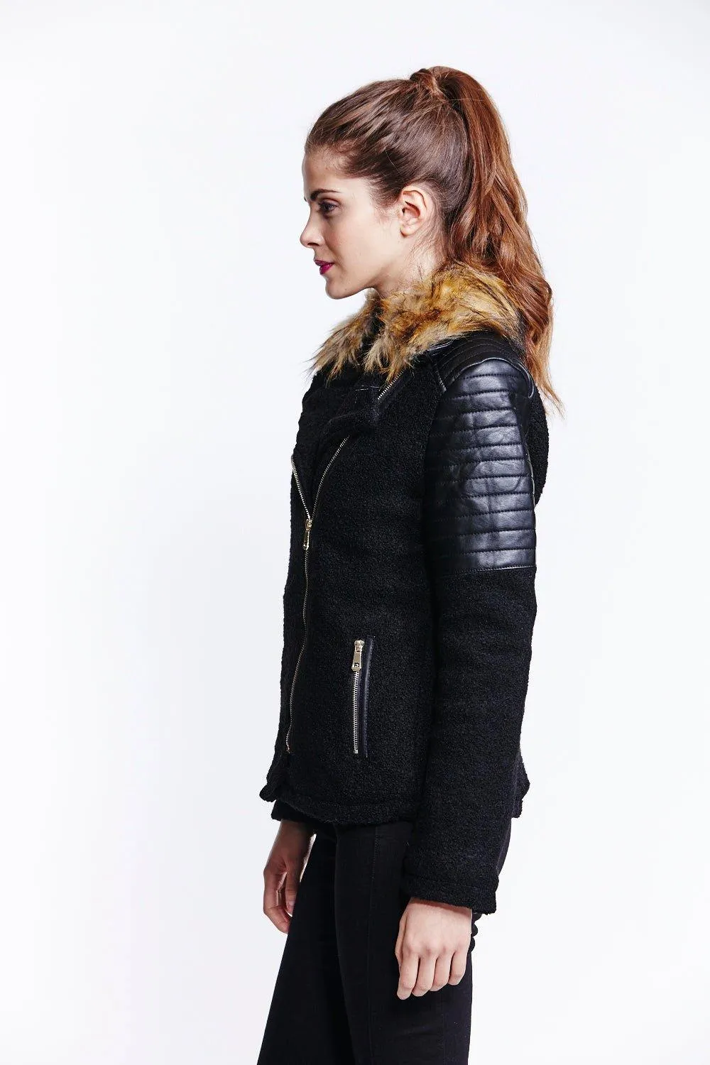 Jackets & Coats | Black Wool Biker Jacket | Liquorish