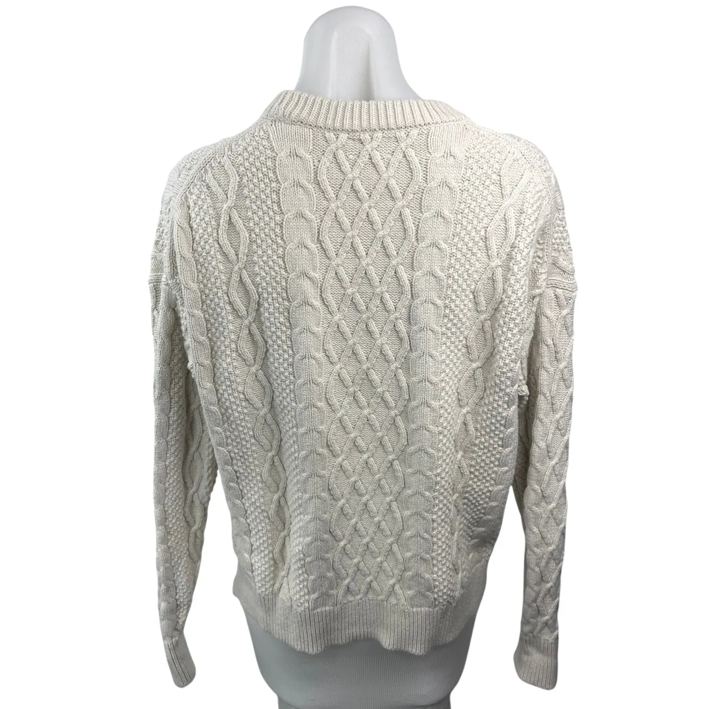 J.Crew Cream Women's Chunky Cable Knit Crewneck Pullover Sweater Top Size L