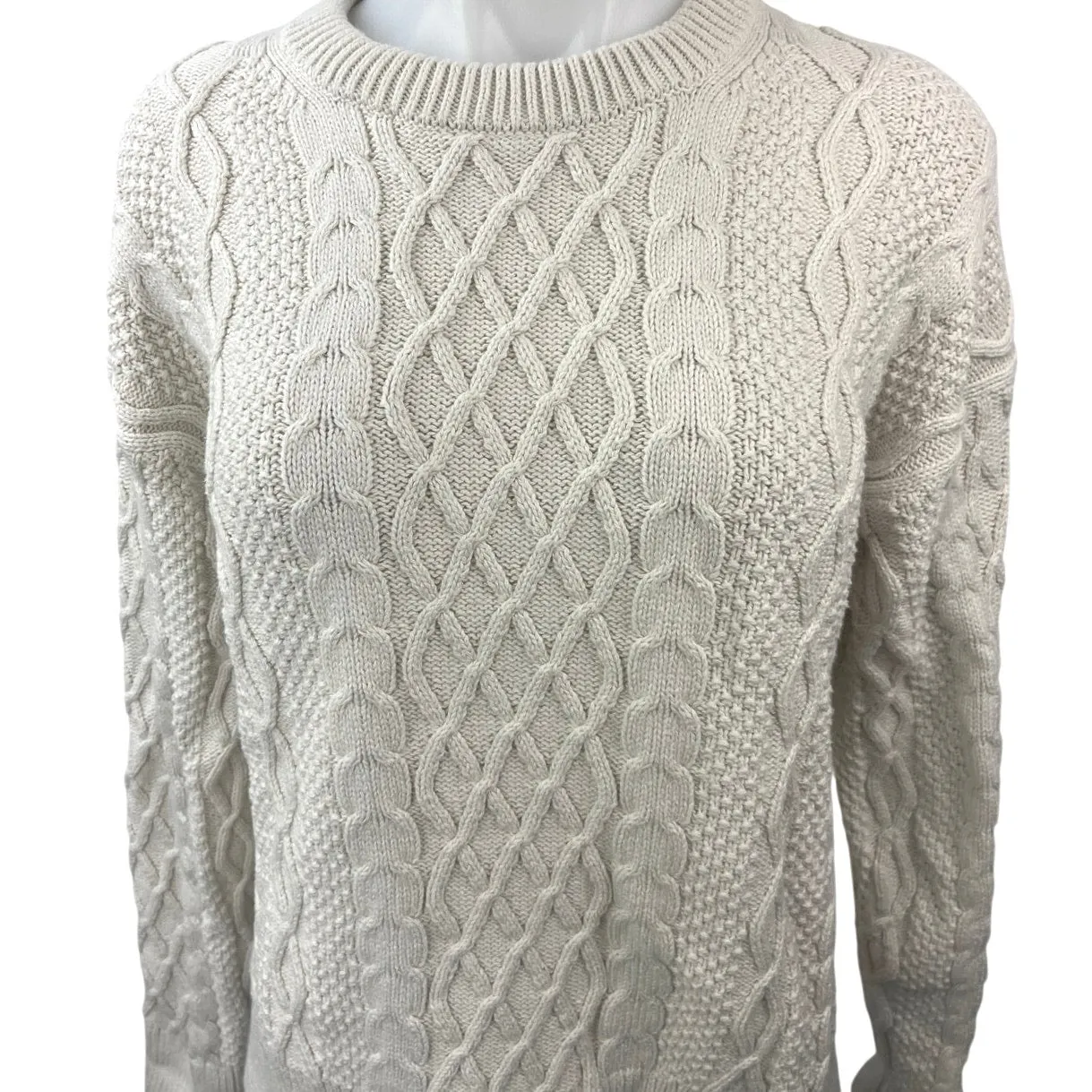 J.Crew Cream Women's Chunky Cable Knit Crewneck Pullover Sweater Top Size L