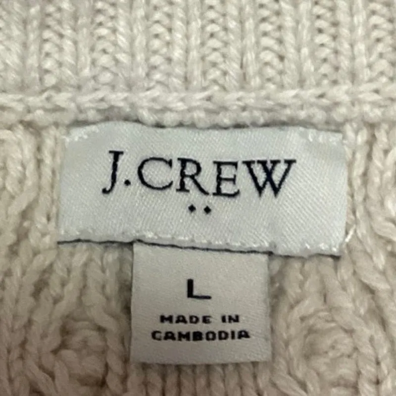 J.Crew Cream Women's Chunky Cable Knit Crewneck Pullover Sweater Top Size L